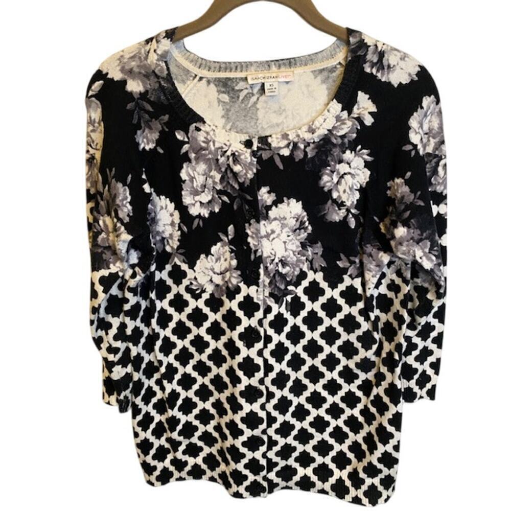 Isaac Mizrahi Live! Women's XS Black White Button Front Cardigan‎